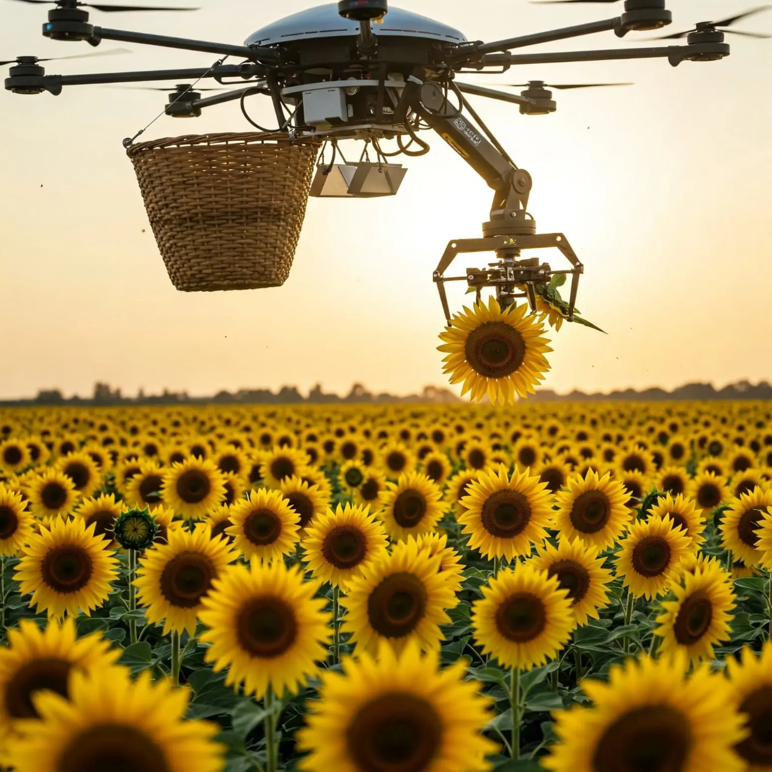 Drone raccoglie il giraasole