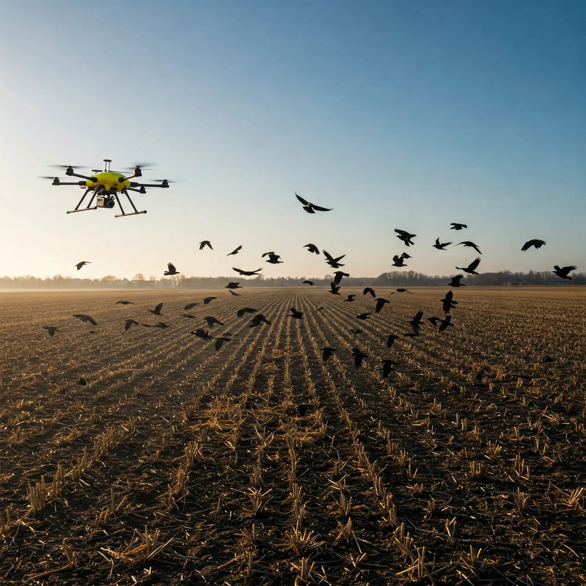 Drone allontana i volatili dal campo